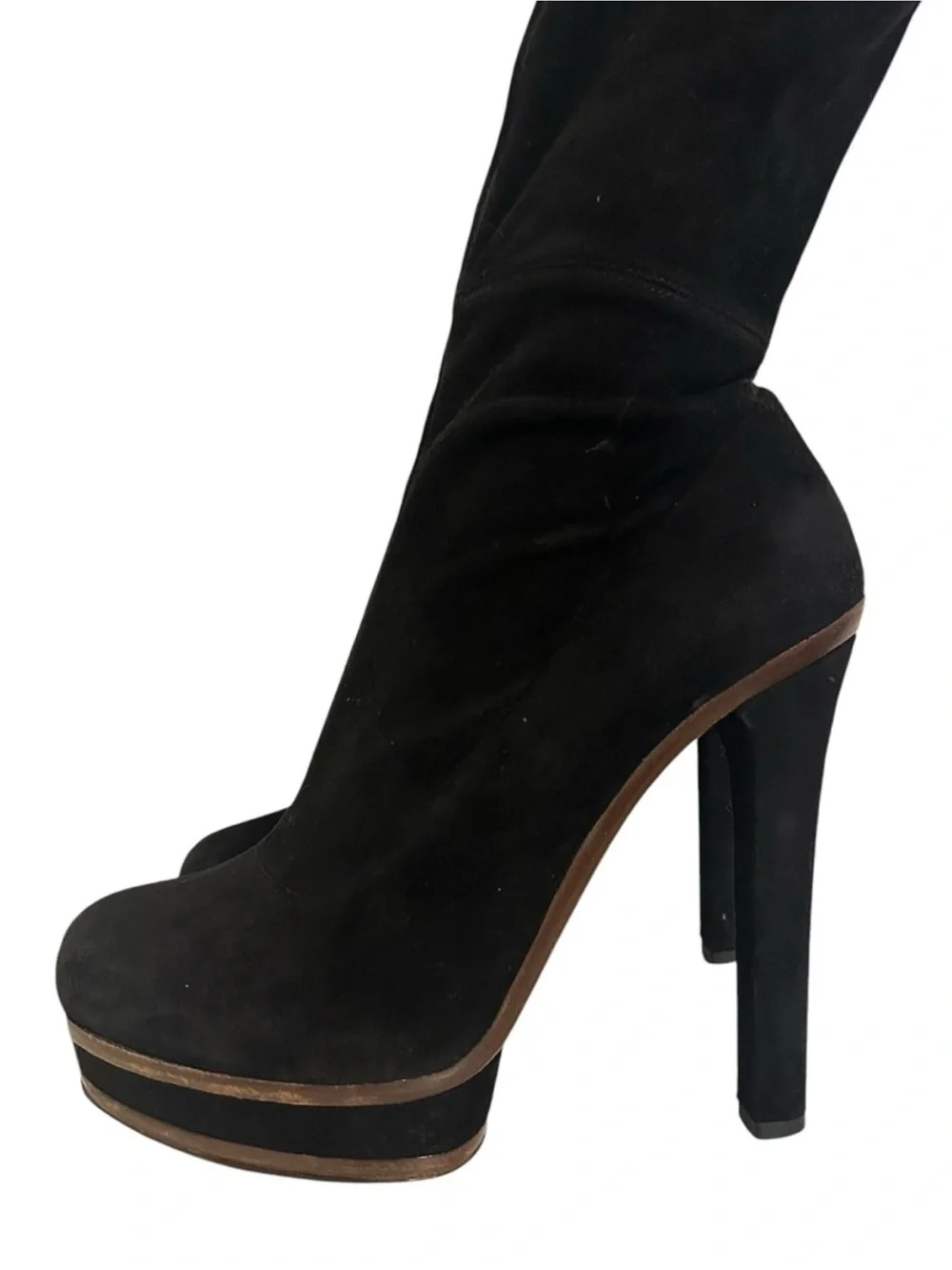GUCCI Alonya Black Suede OTK Platform Heeled Boots